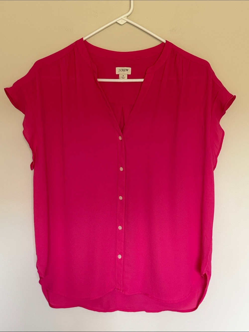 J. Crew Hot Pink Button-Front Short Sleeve Blouse